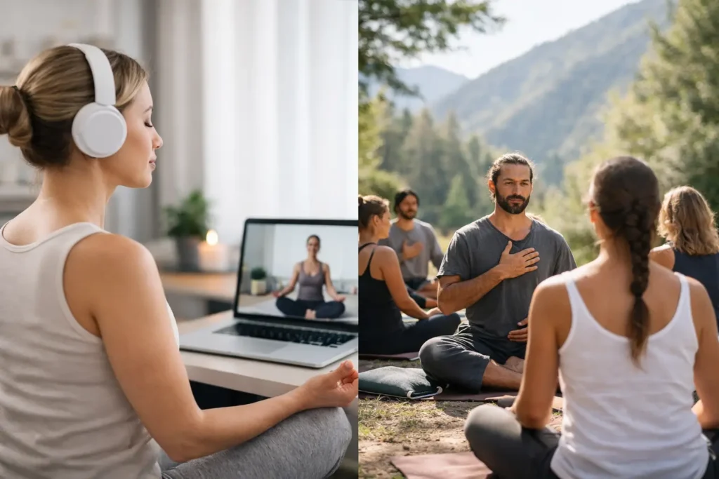 Online breathwork certification vs in person retreat